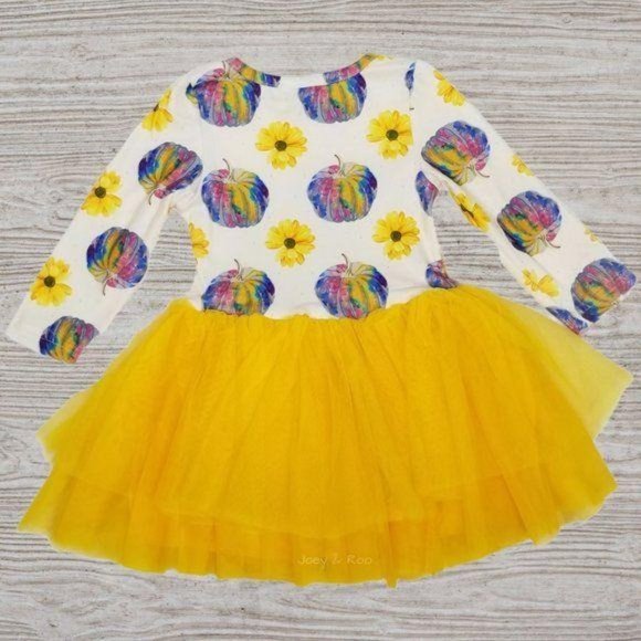 Tie Dye Pumpkin Yellow Tulle Long Sleeve Dress - Picture 3 of 3
